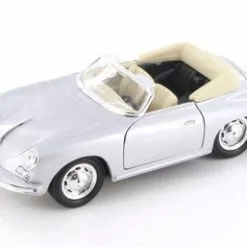 Porsche 356B Convertible, Silver W/ Black - Welly 29390WSV - 1/24 Scale Diecast Model Toy Car