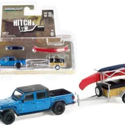 2021 Jeep Gladiator W/ Canoe Trailer & Canoe Rack, Blue - Greenlight - 1/64 Scale Diecast Car