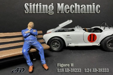 Sitting Mechanic Figure II, Blue - American Diorama 38233 - 1/18 Scale Figurine - Diorama Accessory 3 Sitting Mechanic Figure II, Blue - American Diorama 38233 - 1/18 Scale Figurine - Diorama Accessory