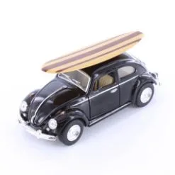 1967 Volkswagen Classic Beetle W/ Surfboard, Black - Kinsmart 5057DS1 - 1/32 Scale Diecast Car