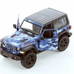 2018 Jeep Wrangler Rubicon, Camo Blue - Kinsmart 5420DAB - 1/34 Scale Diecast Model Toy Car