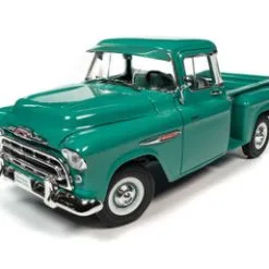 1957 Chevy 3100 Stepside Pickup Truck, Ocean Green - Auto World AW293 - 1/18 Scale Diecast Car