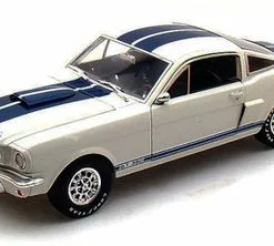 Shelby Collectibles 1966 Shelby GT350, White W/ Blue Stripes - Shelby SC160 - 1/18 Scale Diecast Model Toy Car