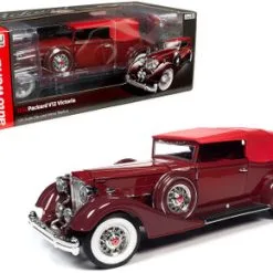 1934 Packard V12 Victoria, Burgundy - Auto World AW271 - 1/18 Scale Diecast Model Toy Car