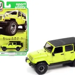 2017 Jeep Wrangler Sahara Unlimited With Off-Road Wheels, Hyper Green - Auto World AWSP077/24A - 1/64 Scale Diecast Model Toy Car